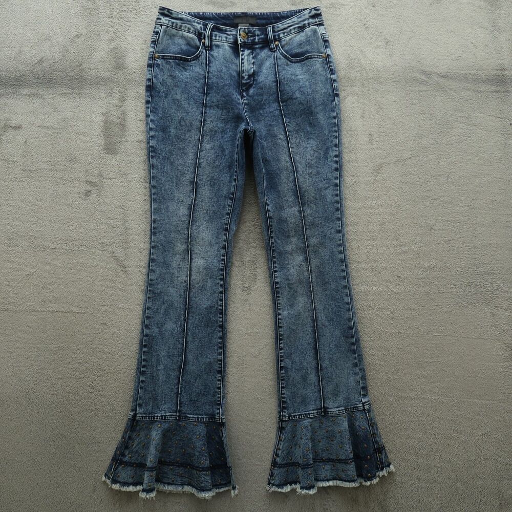 Eric Jeans Womens Size 6 Blue Mid-Rise Bell/Flare Denim 31" Inseam Embellished